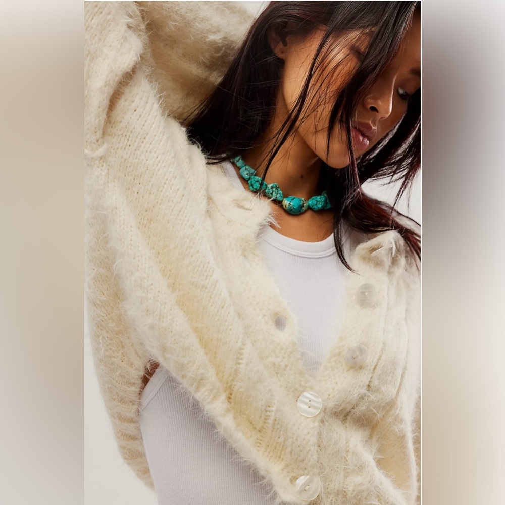 Free people fuzzy cardigan- minimal, fairycore, coquette, cottagecore